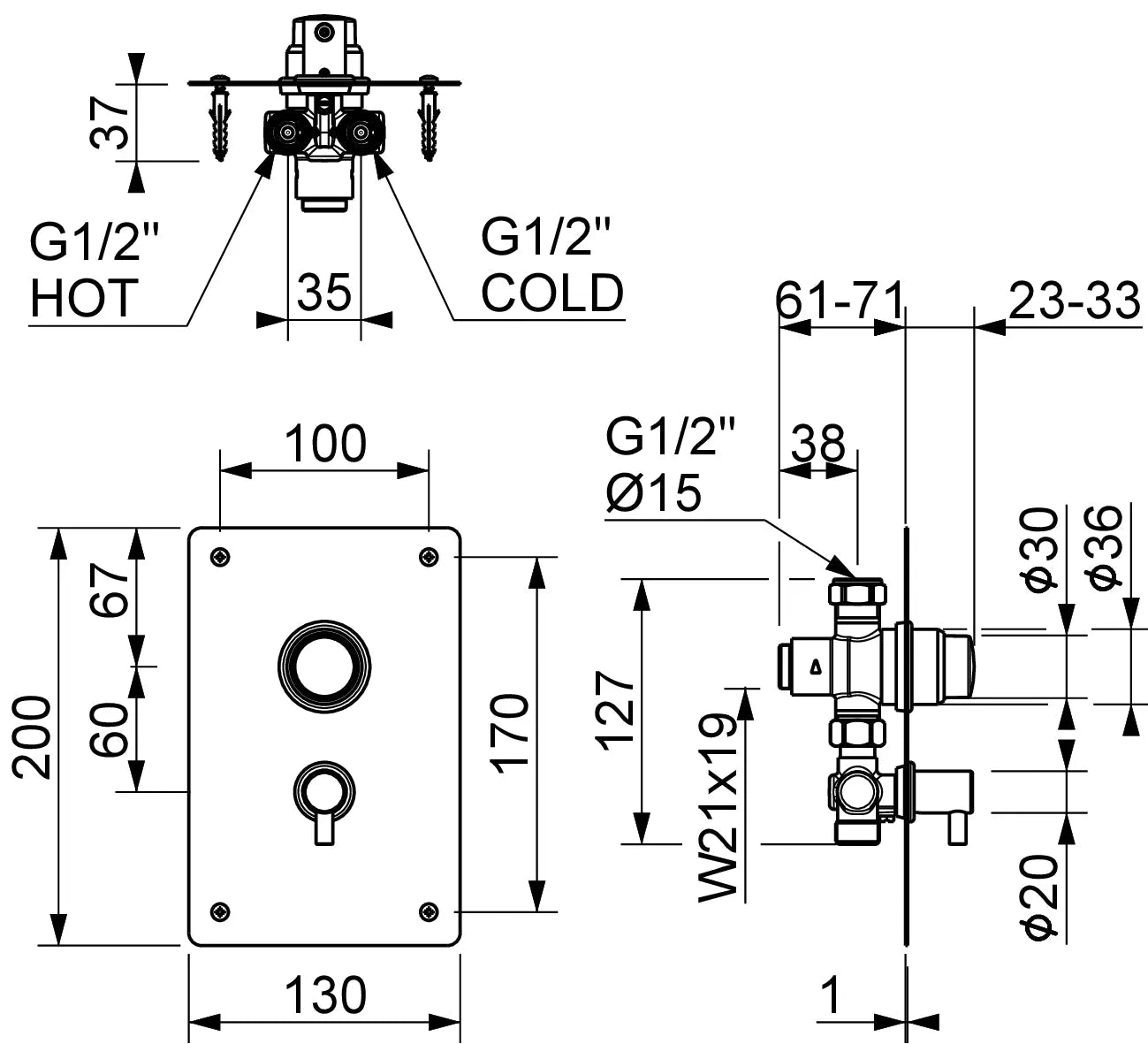 Mitigeur de douche temporisé 15-25 secondes – Installation encastrée 9005 - SQES