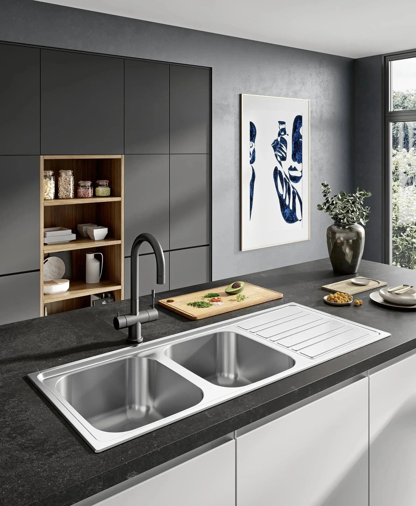 Évier Inox Apparent - 120x60 cm & 140x60 cm - 2 Cuves + Égouttoir | Banka Sinks - SQES
