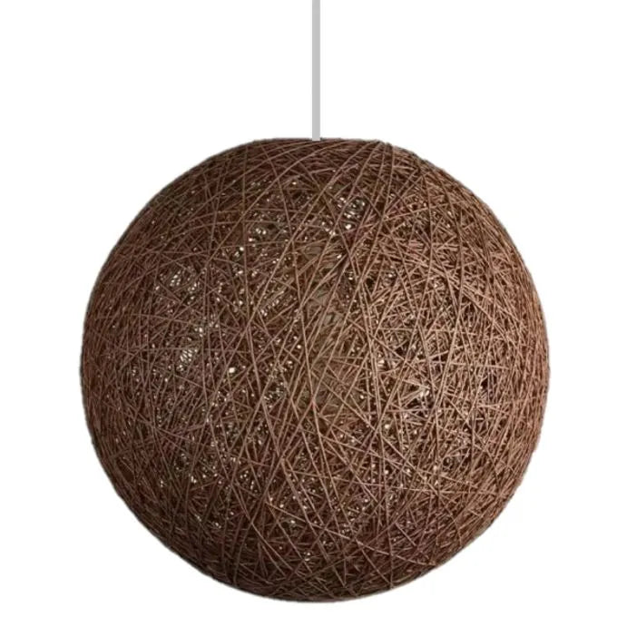 Plafonnier en Rotin Naturel MARRON - Lustre rond en Forme de globe Ø28 - SQES