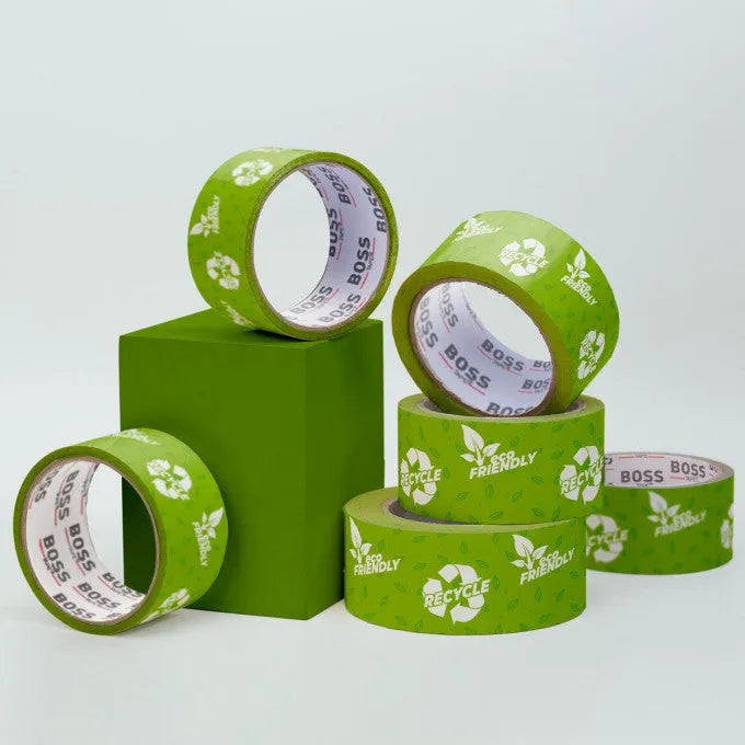 BOSSTAPE Ruban emballage Cartons écologique, Recyclage Vert 66mt x 50mm - SQES