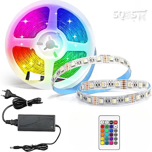 Ruban LED RGB 5m, smd5050 étanche, 16 couleurs, avec télécommande - SQES
