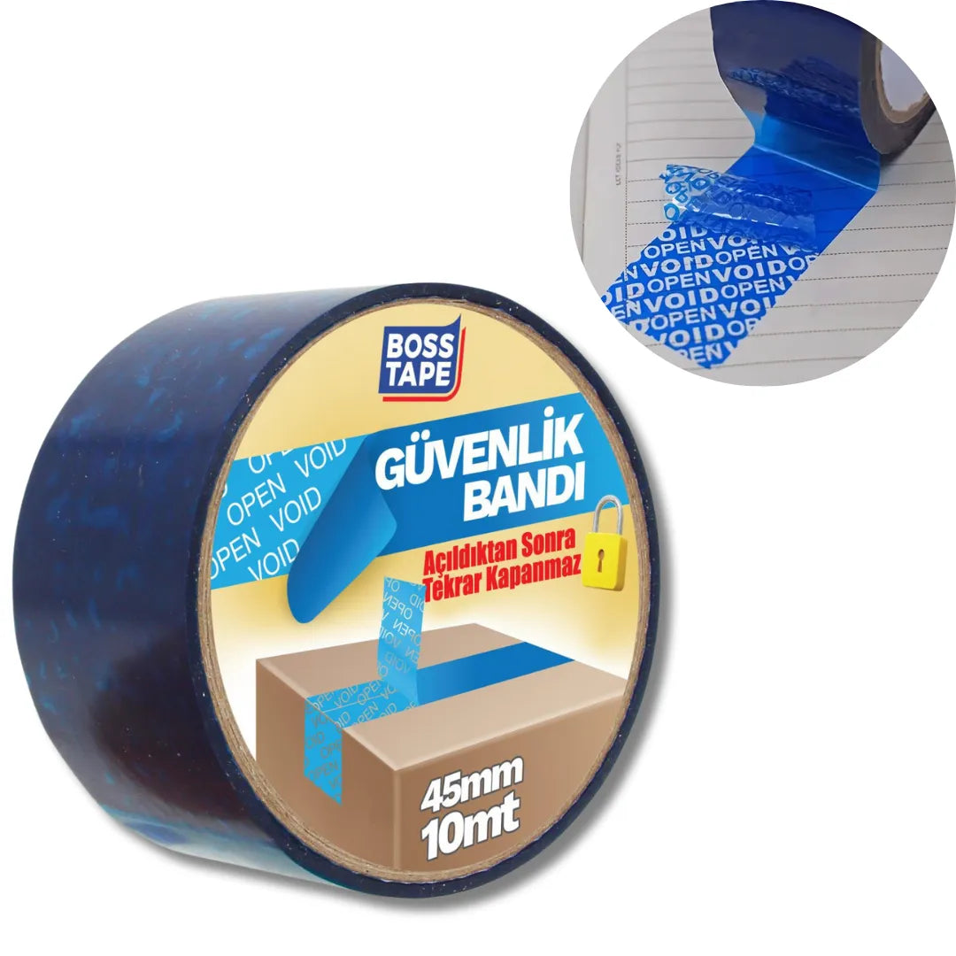 BOSS TAPE Ruban à usage unique OPEN VOID, Adhésif de Sécurité Inviolable BLEU - SQES