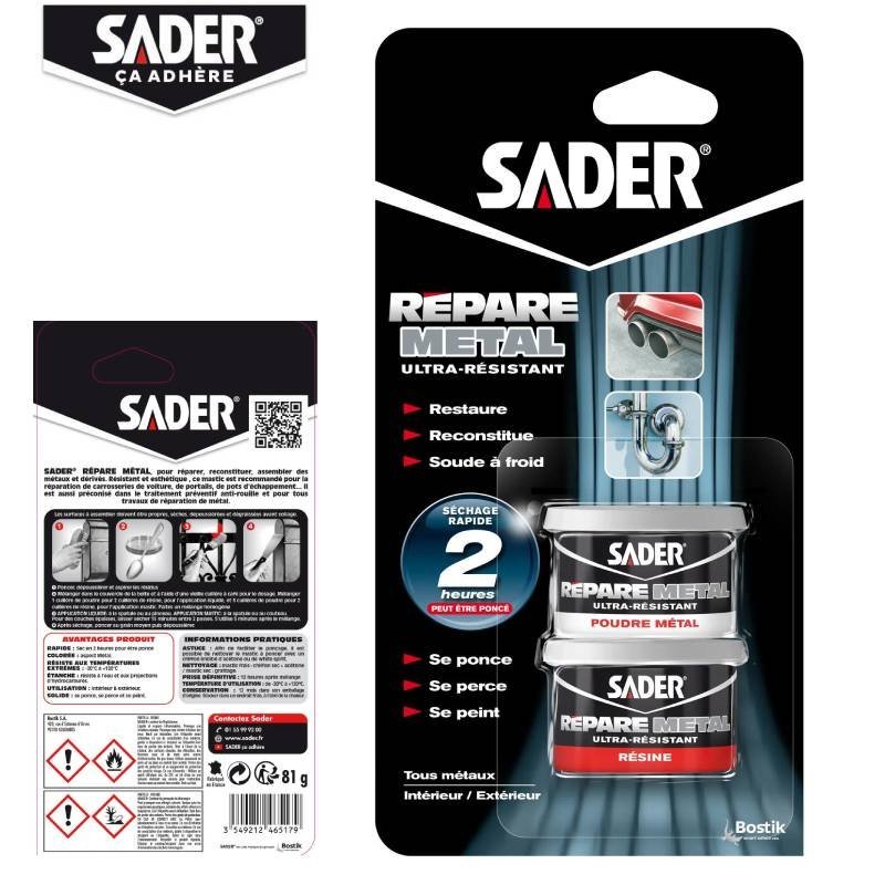 COLLE EPOXY REPARE METAL - BI-COMPOSANT RAPIDE SECHAGE RAPIDE - SADER 47g