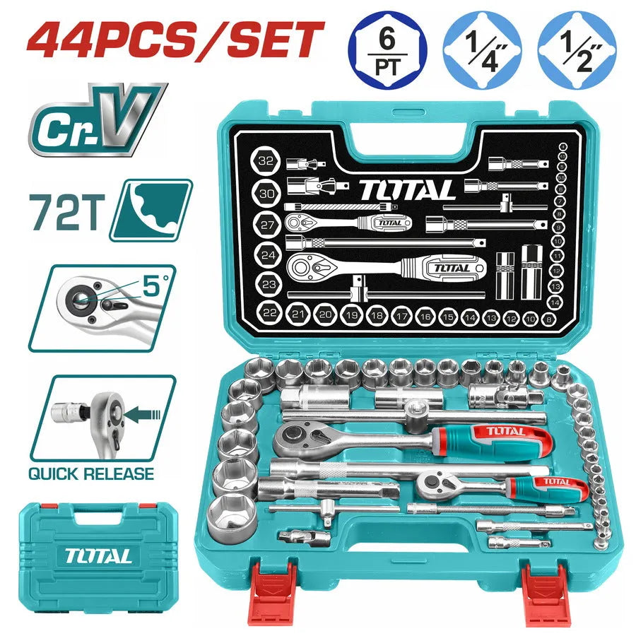 Malette à outils - Valise Bricolage - Clé a douille 44 pcs 1/4 + 1/2 - SQES