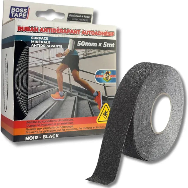 BOSS TAPE Ruban anti-dérapant adhésif au sol pour escaliers Noir 25mmx5m - SQES