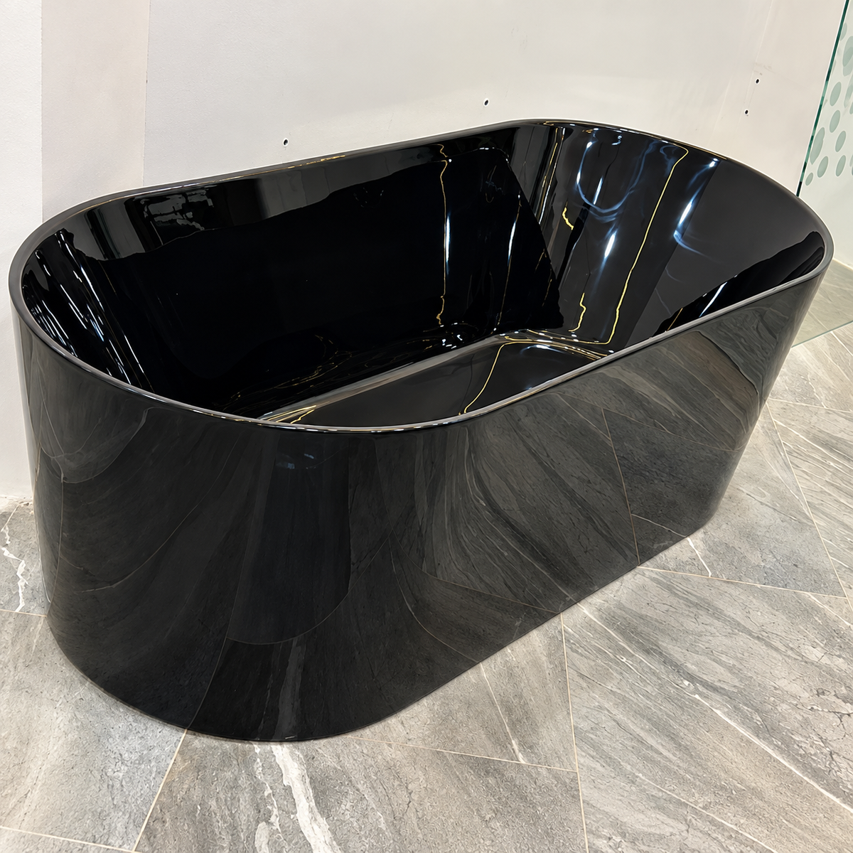 Baignoire autoportante noire brillante SP1872-17-GB, 170 × 80 × 58 cm, bord fin, bonde et trop-plein, pour salle de bains | SQES Tunisie