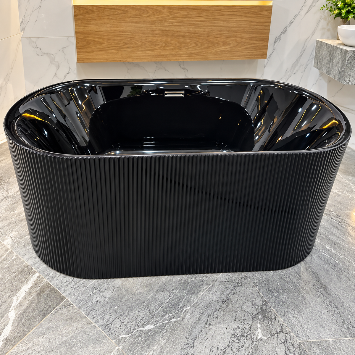 Baignoire autoportante SP1869A-17-GB noir brillant, tablier à motif décoratif, 170 × 80 × 58 cm, bonde et trop-plein, pour salle de bains | SQES Tunisie