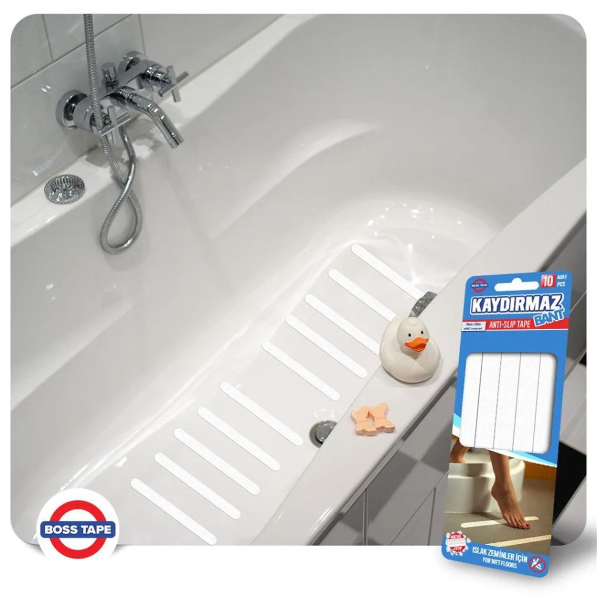 BOSSTAPE Kit bande Antidérapante adhésif Transparent pour sol de douche (10pcs 19mmx20cm) - SQES