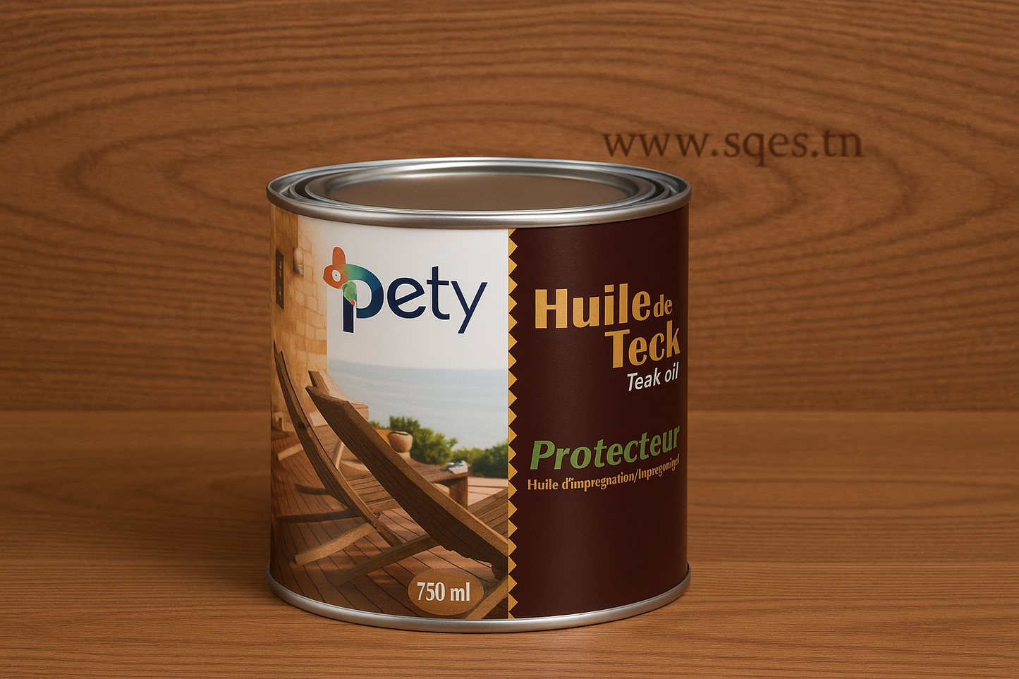 Boîte Huile de Teck 750ml - fond bois naturel avec www.sqes.tn