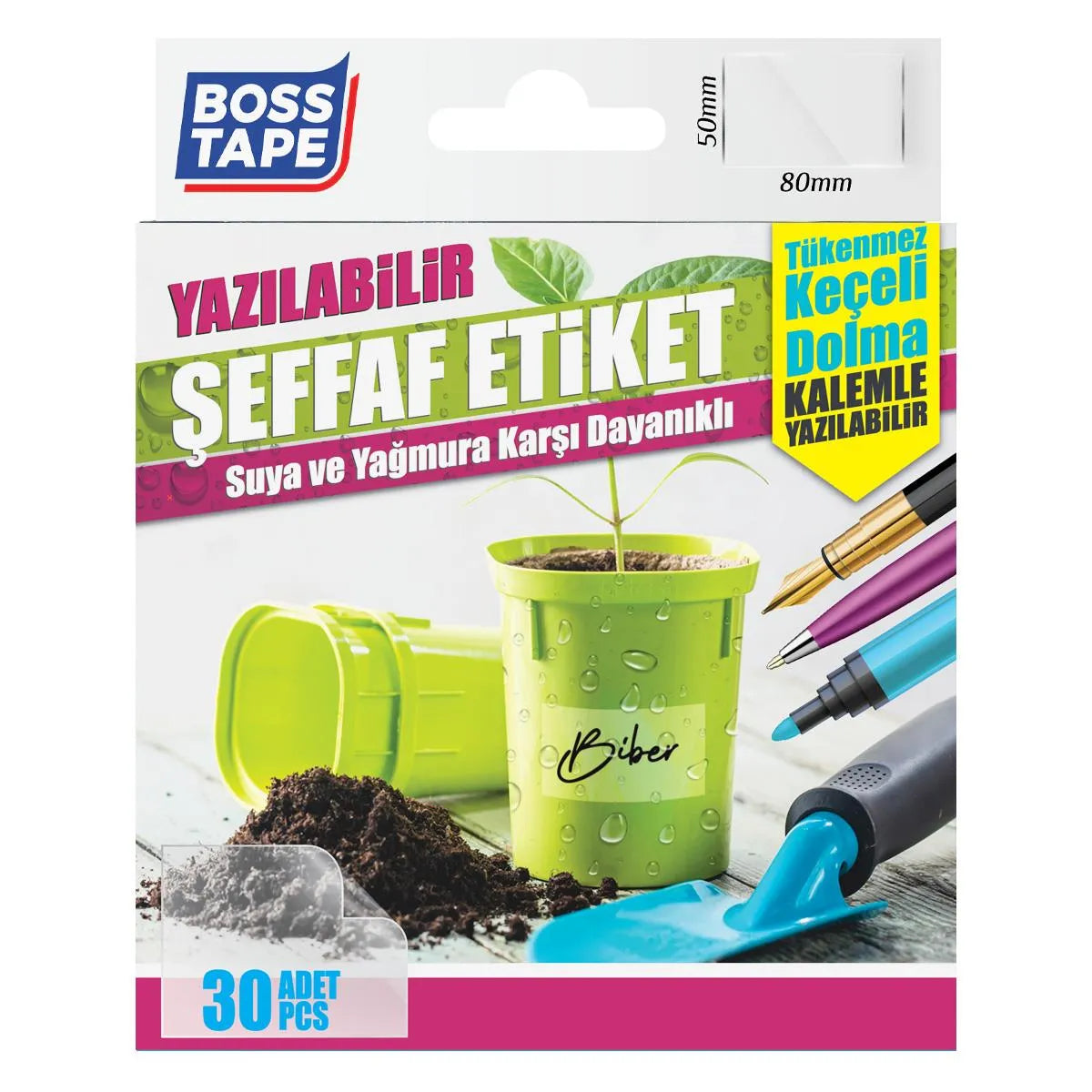 BOSS TAPE Stickers amovibles, Transparentes, 50mmx80mm (30pcs) - SQES