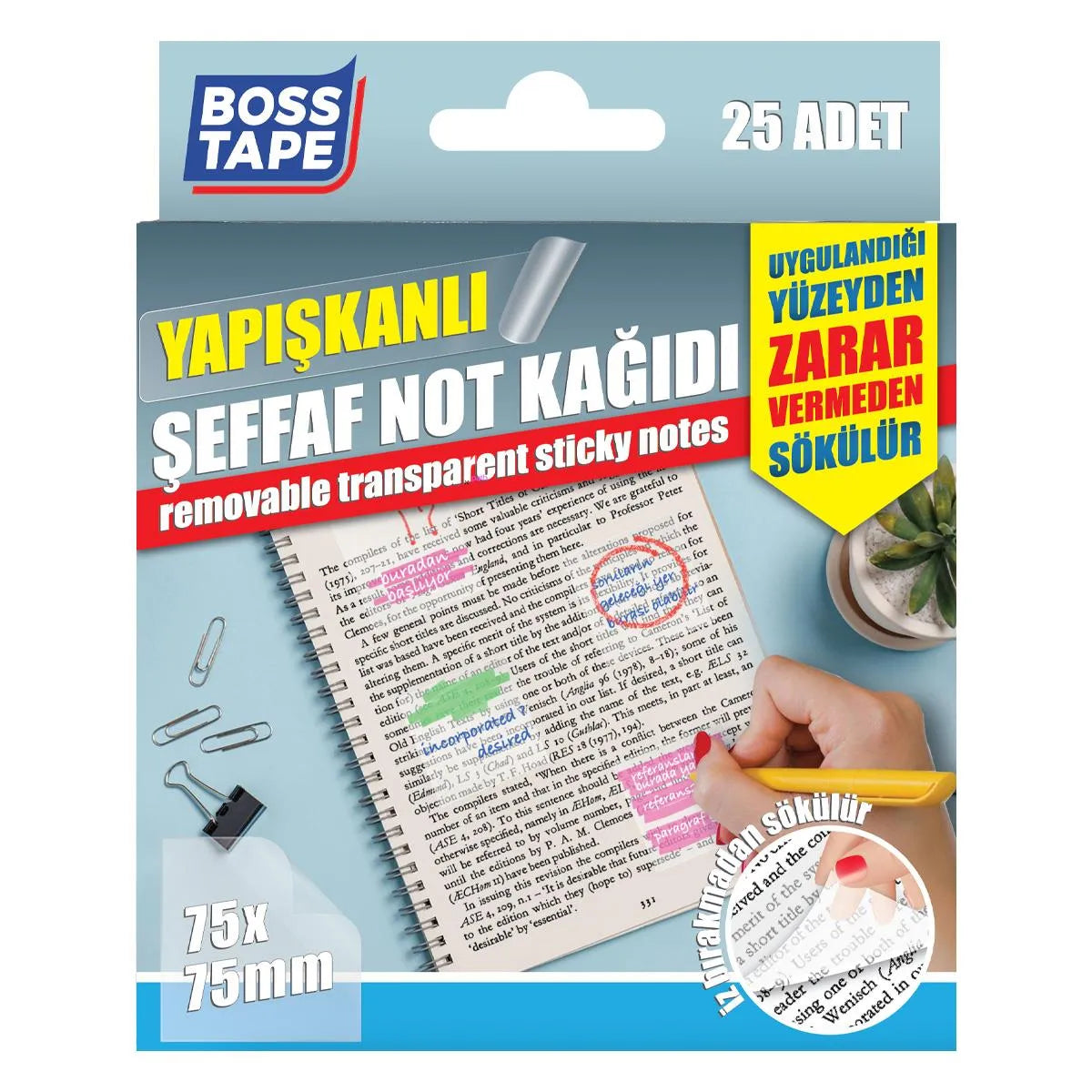 BOSS TAPE adhésives repositionnables effaçables 75mmx75mm (25pcs) - SQES