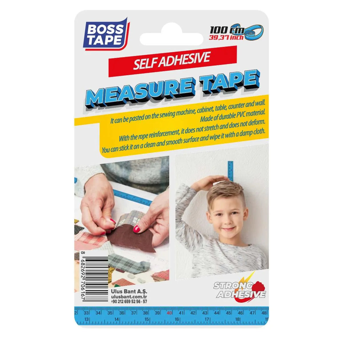 BOSS TAPE Ruban Mètre de tailleur autoadhésif 10mmx1m bleu - SQES
