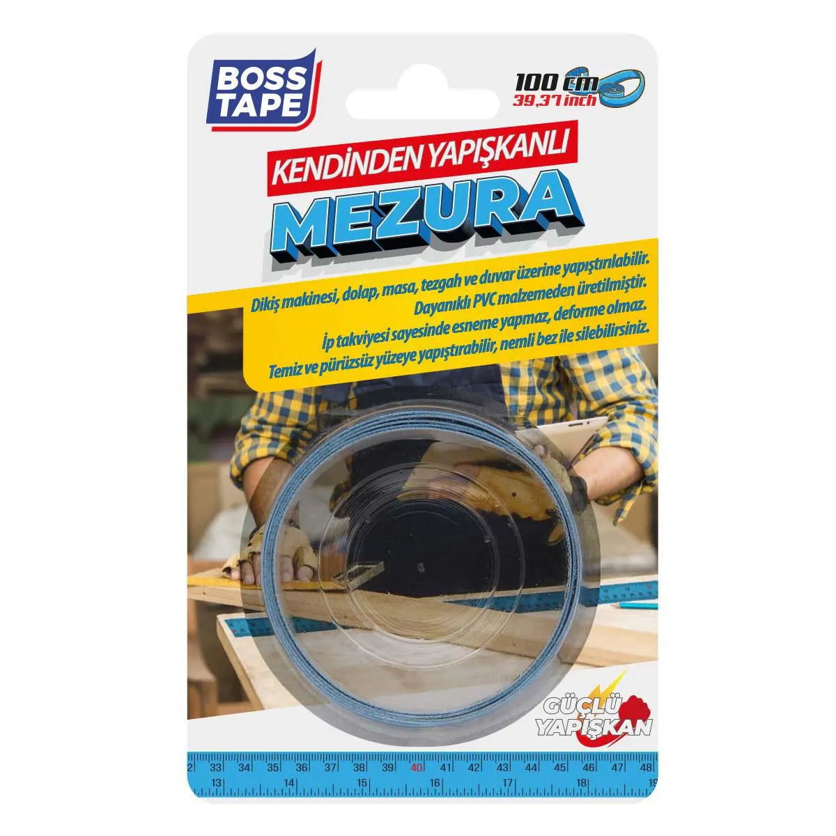 BOSS TAPE Ruban Mètre de tailleur autoadhésif 10mmx1m bleu - SQES