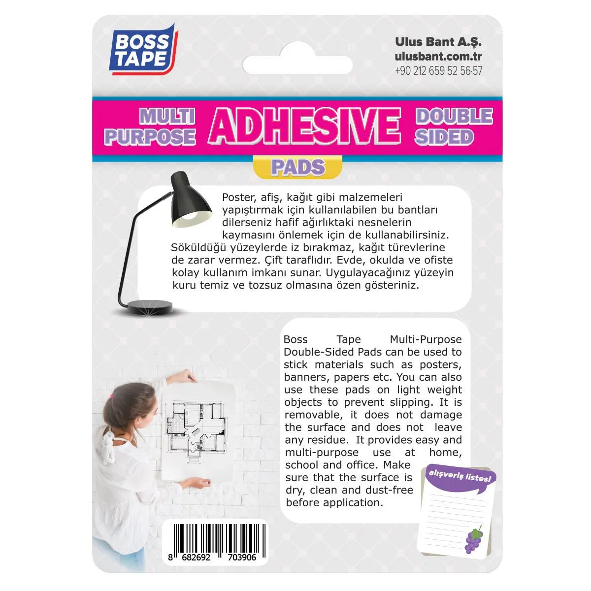 BOSS TAPE Tampons adhésif doubles faces polyvalent 12mmx12mm (48pcs) - SQES