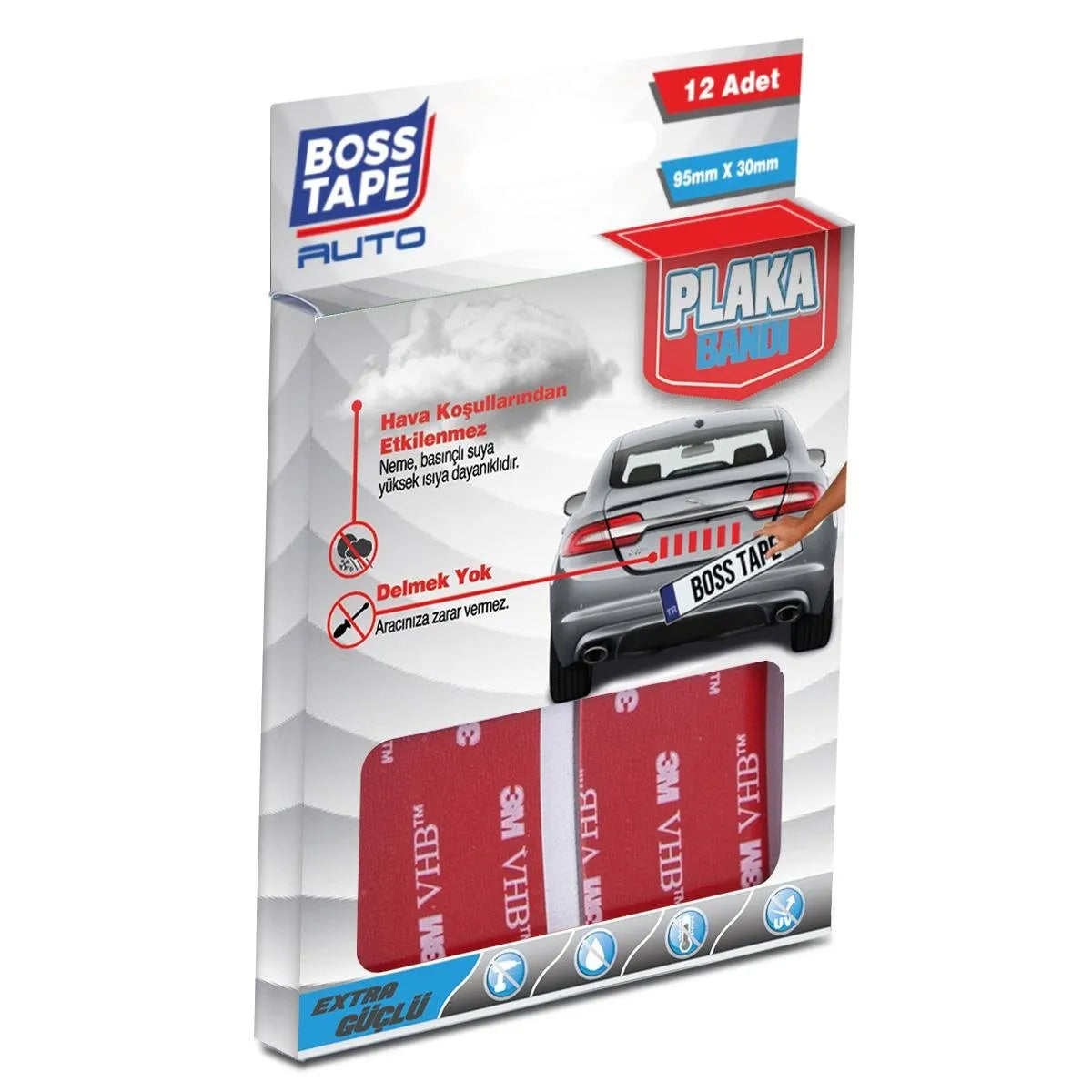 BOSS TAPE Ruban adhésif pour fixer plaque d'immatriculation (12pcs) 95mmx30mm - SQES