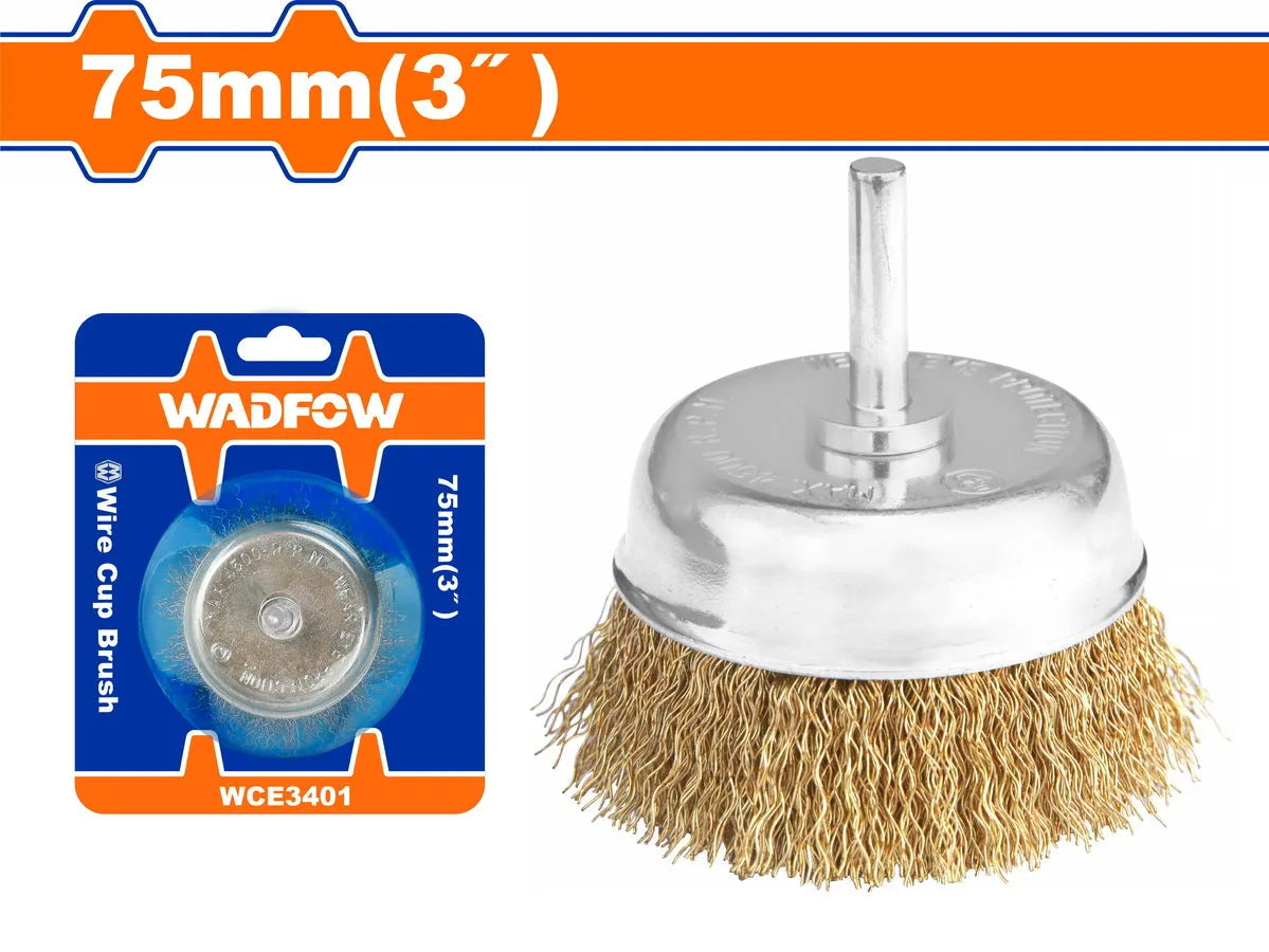 Brosse Métallique à Tige WADFOW WCE3401 — 75mm Fil Acier 0.3mm Tige 1/4" 4500tr/min Perceuse Décapage Rouille | SQES Tunisie