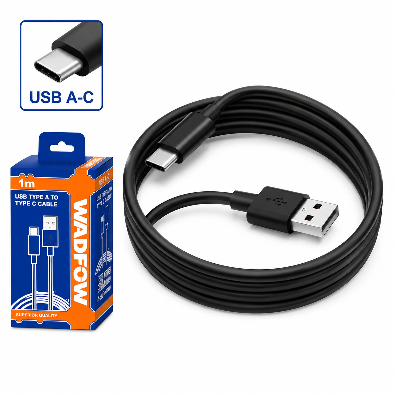 Câble Chargeur USB Type-C WADFOW WUB1501 — Charge Rapide Transfert Données | SQES Tunisie