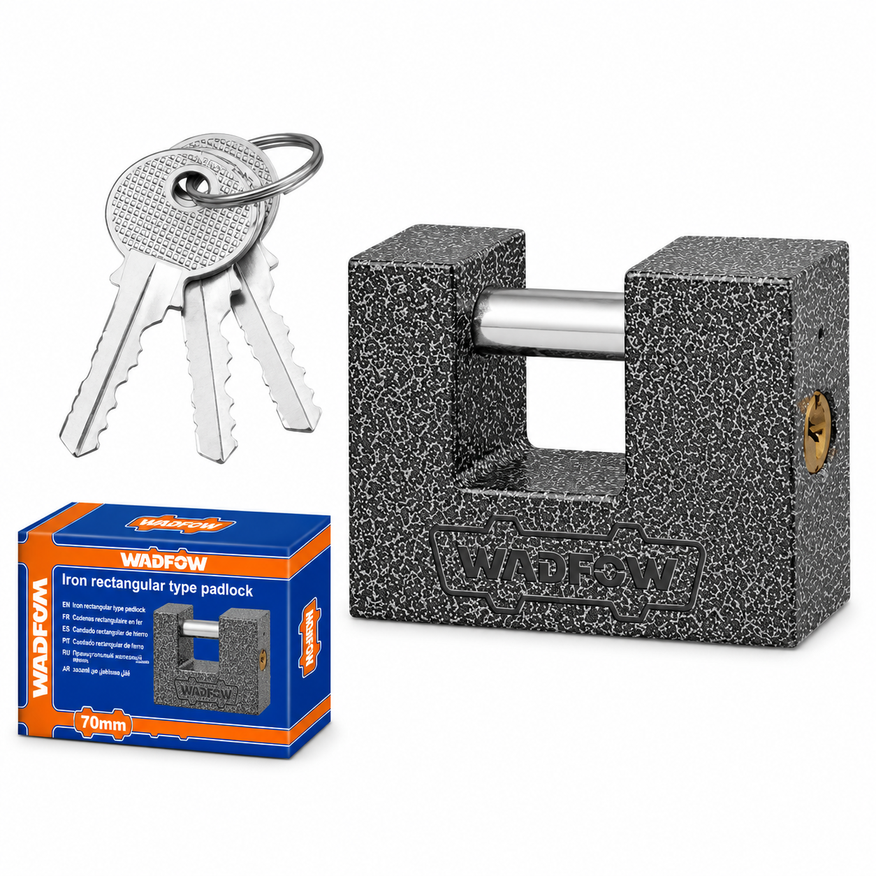 Cadenas Rectangulaire Gris 70 mm WADFOW WPD7570 — Acier Trempé Sécurité Portail Garage | SQES Tunisie