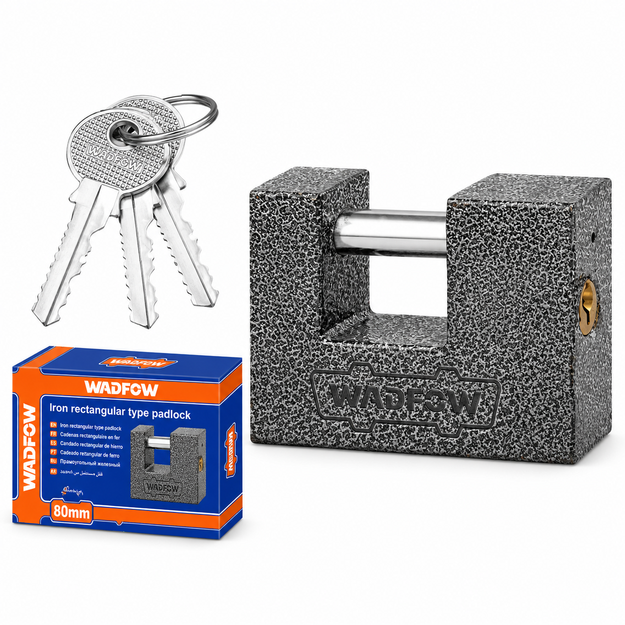 Cadenas Rectangulaire Gris 80 mm WADFOW WPD7580 — Acier Trempé Sécurité Portail | SQES Tunisie