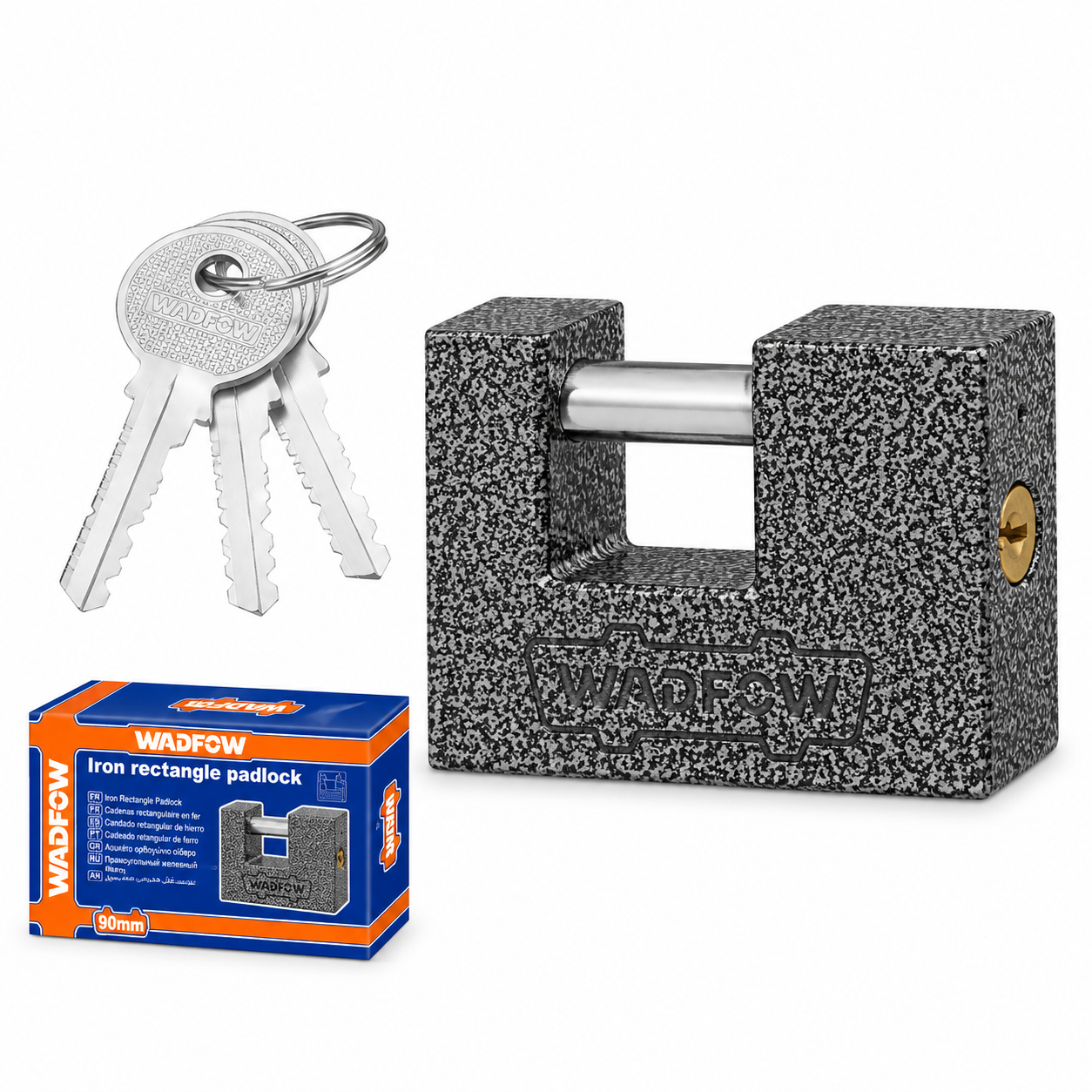 Cadenas Rectangulaire Gris 90 mm WADFOW WPD7590 — Acier Trempé Sécurité Portail | SQES Tunisie