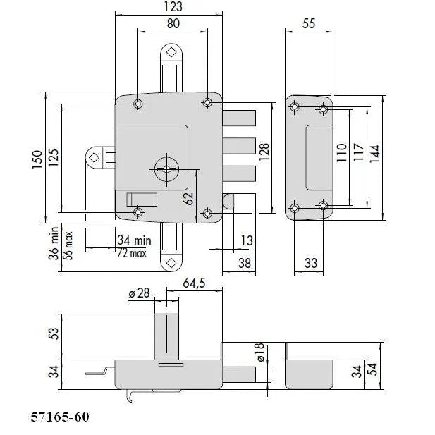 Serrure apparente 5 points - Avec Tige - Haute sécurité - 3 clés - SQES
