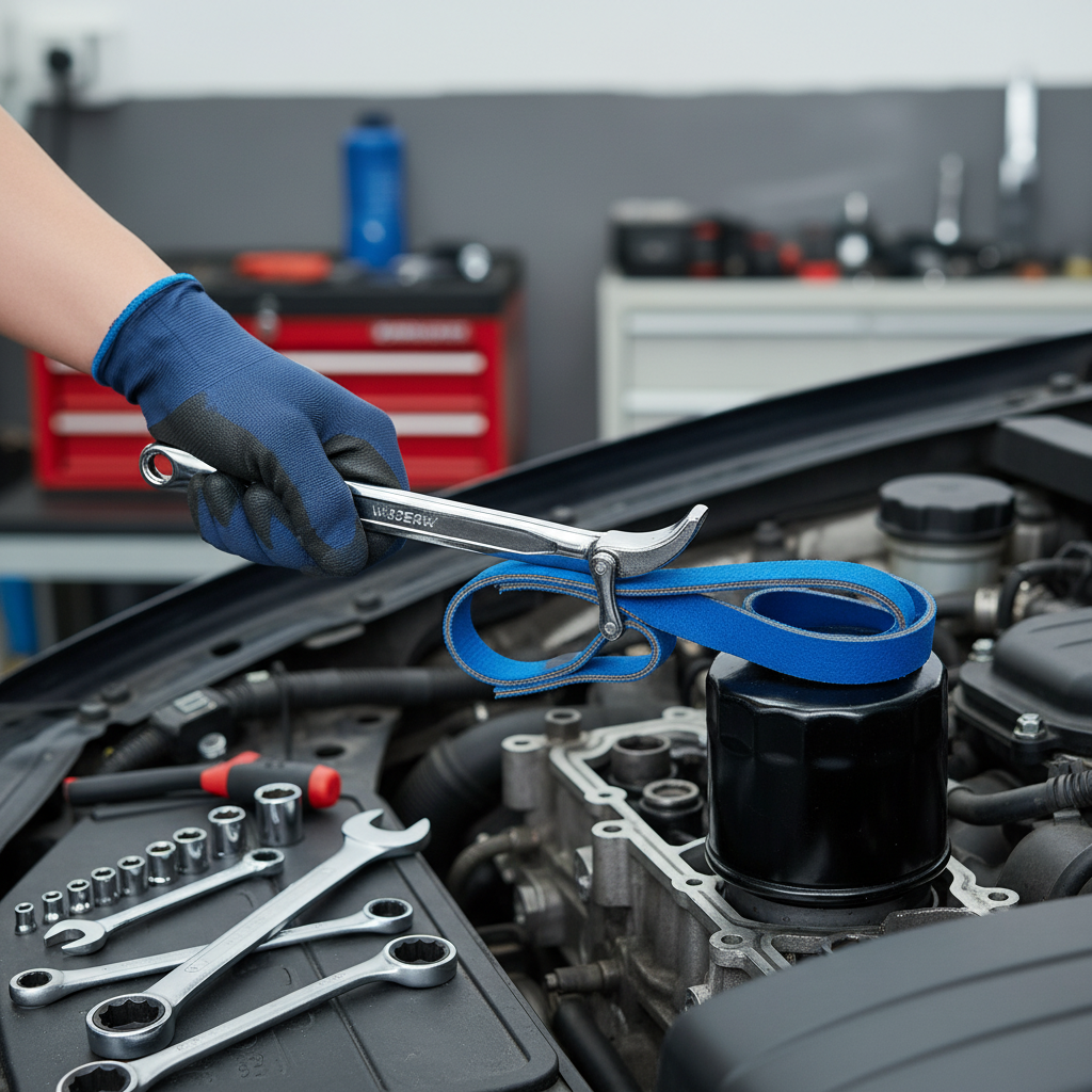 Clé à ceinture en action sur filtre