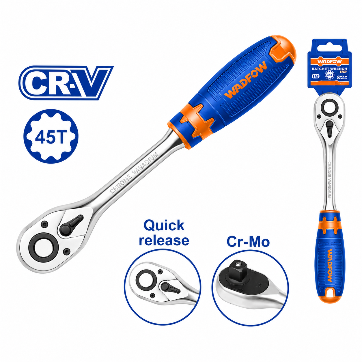 Clé à Cliquet 1/2" 260 mm Cr-V WADFOW WRW1212 — Réversible Professionnel | SQES Tunisie