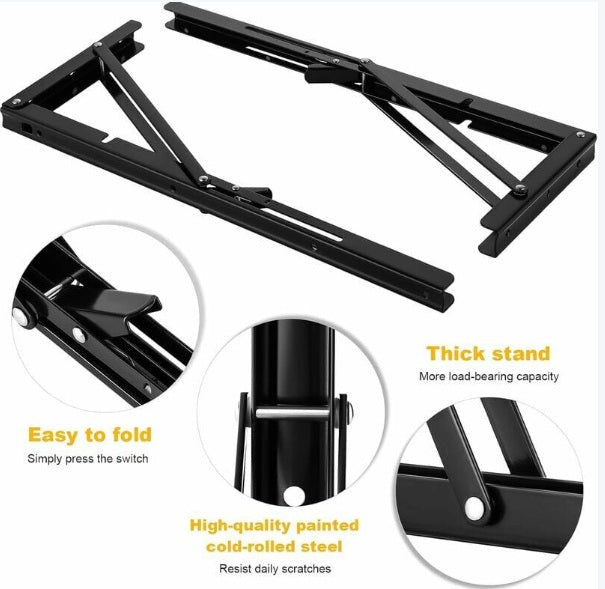 Support Étagère Pliante Noir en Inox – Pack de 2 Consoles - 19 CM