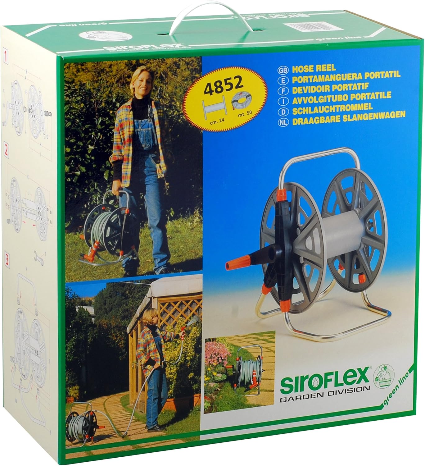 Siroflex 4852 Dévidoir Portatif 50M - Aluminium/PP - Manuel avec Poignée Transport