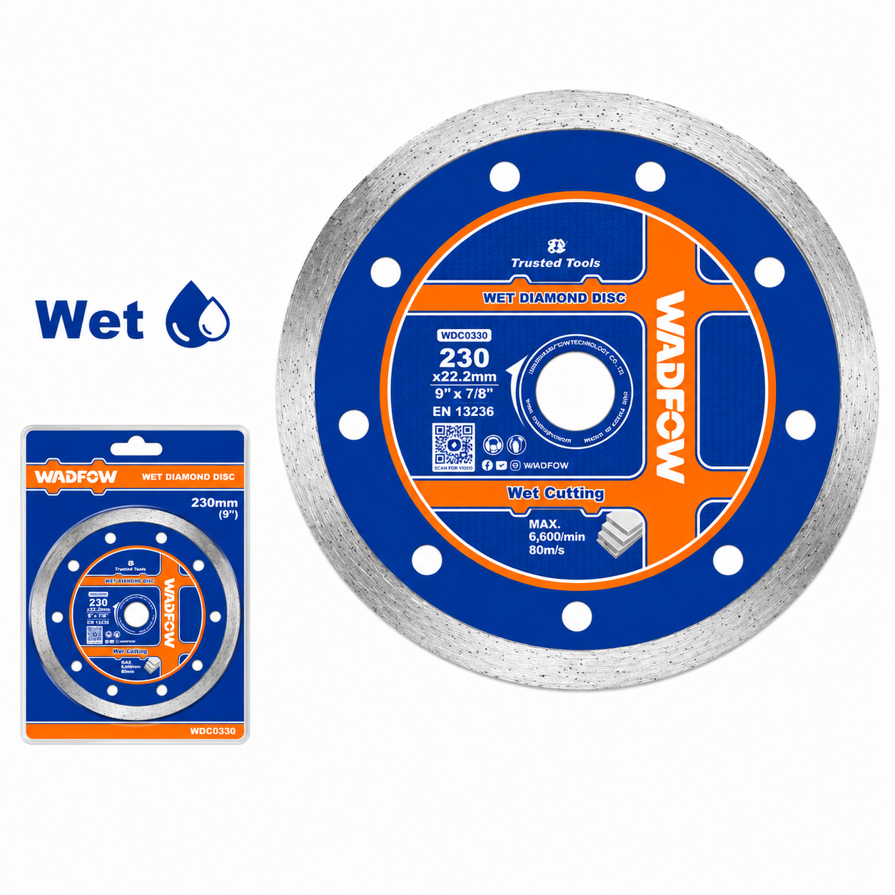 Disque Diamant Continu 230 mm WADFOW WDC2K05 — Coupe Carrelage Marbre Grès Cérame, Meuleuse 230 mm | SQES Tunisie
