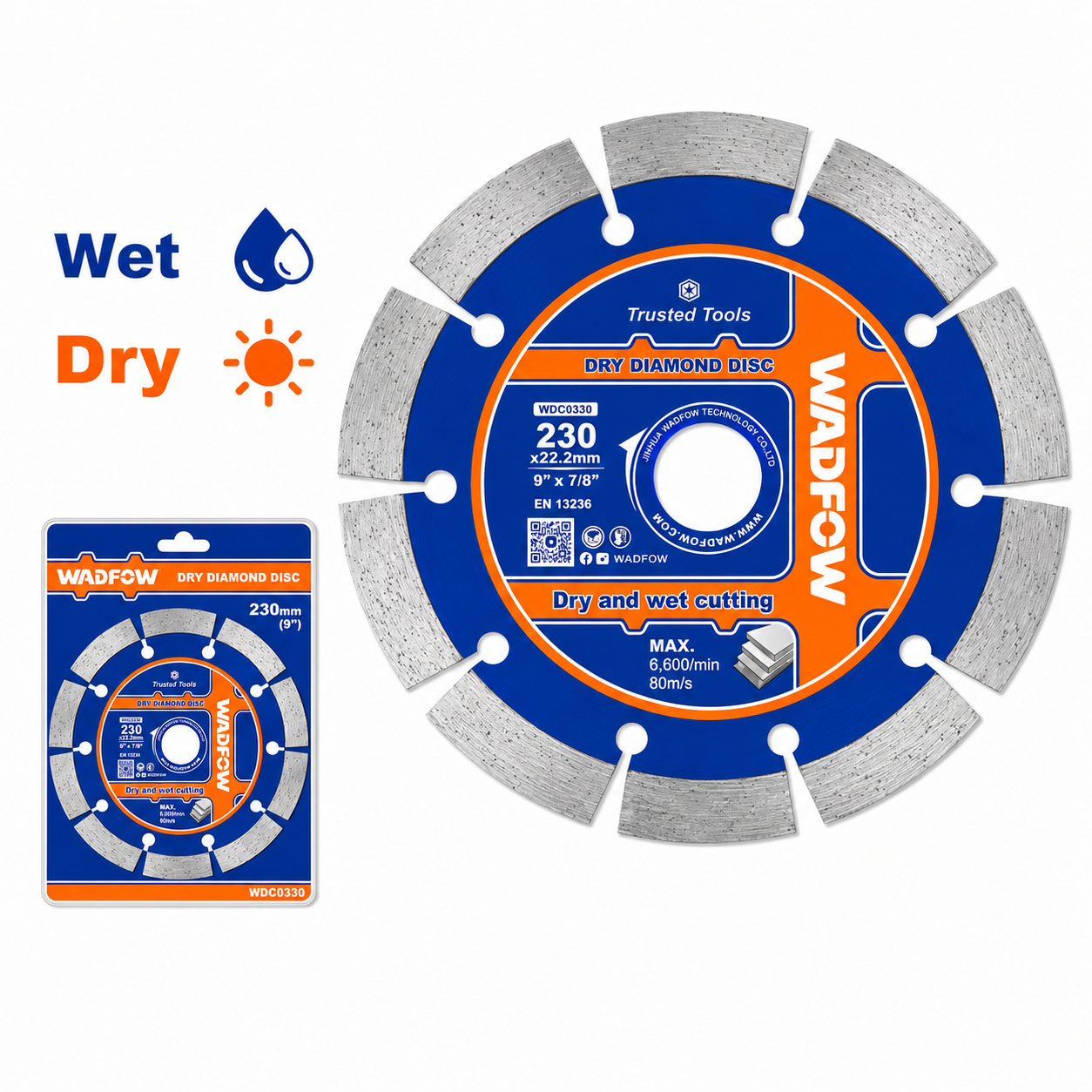 Disque Diamant Segmenté 230 mm WADFOW WDC1K05 — Coupe Béton Granit Grès, Meuleuse 230 mm | SQES Tunisie