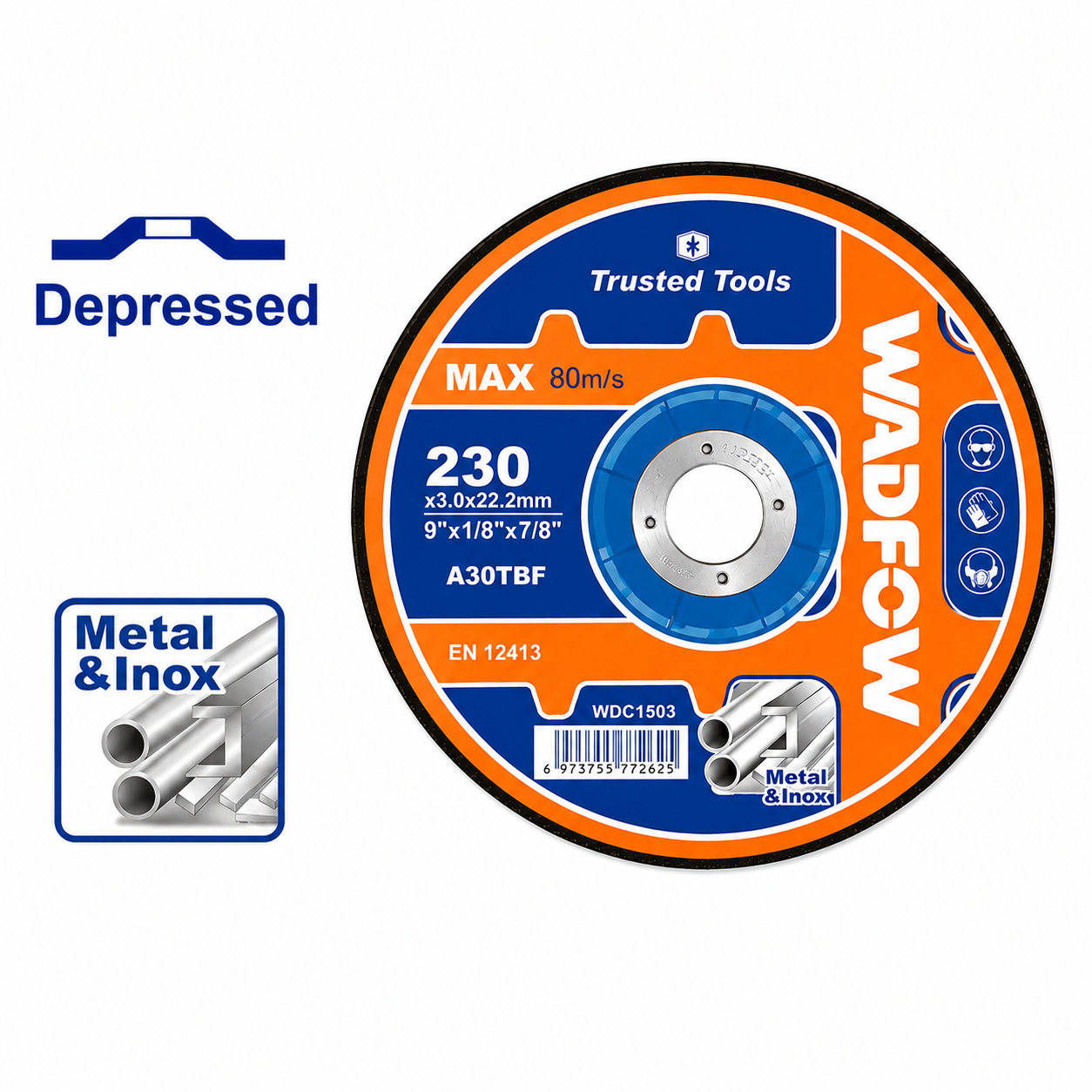 Disque à Tronçonner INOX 230×3.0 mm WADFOW WAC1392 — Meuleuse 230 mm, Coupe Inox & Acier | SQES Tunisie
