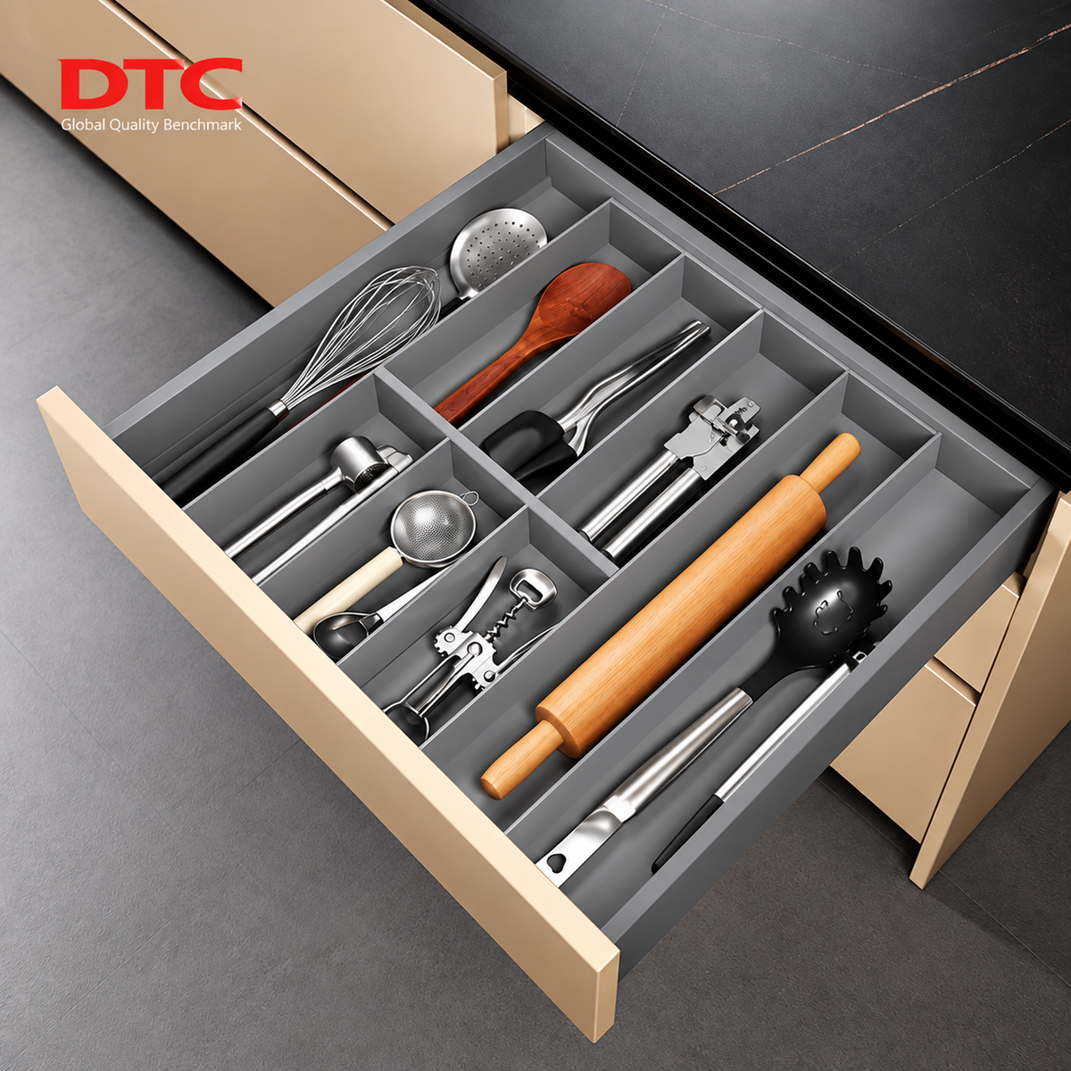 Kit TANDEM BOX 400 × 88 mm Gris Mat, Soft Close, sortie totale, charge 40 kg et réglages 2D.
