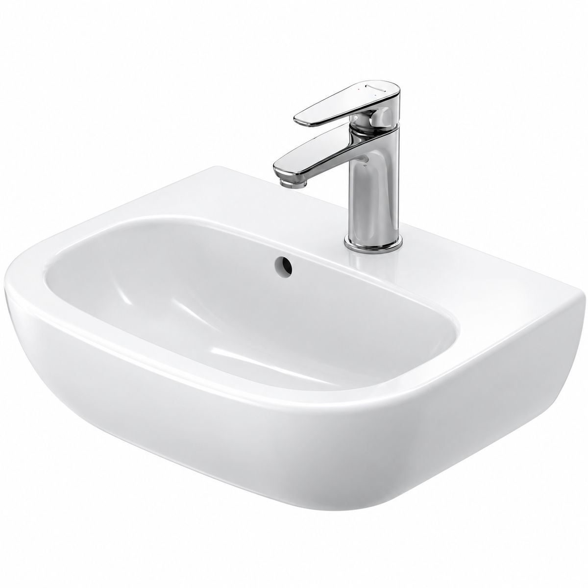 Lave-mains mural DURAVIT D-Code blanc brillant 45 × 34 cm avec trou central pour mitigeur et trop-plein