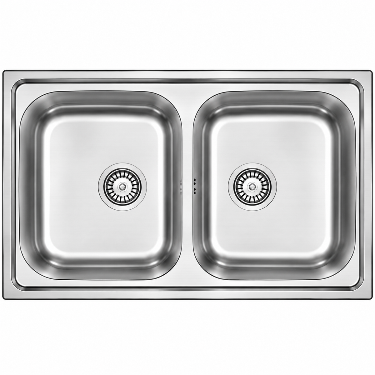 Évier de cuisine inox 800×500 mm avec deux cuves carrées et profondeur 200 mm, sous réserve de confirmation technique du modèle.