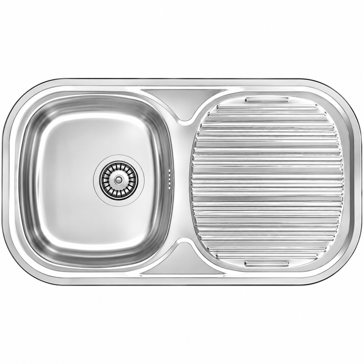 Évier de cuisine inox 840×480 mm avec une cuve et un égouttoir, format rectangulaire pratique pour l'aménagement de la cuisine.
