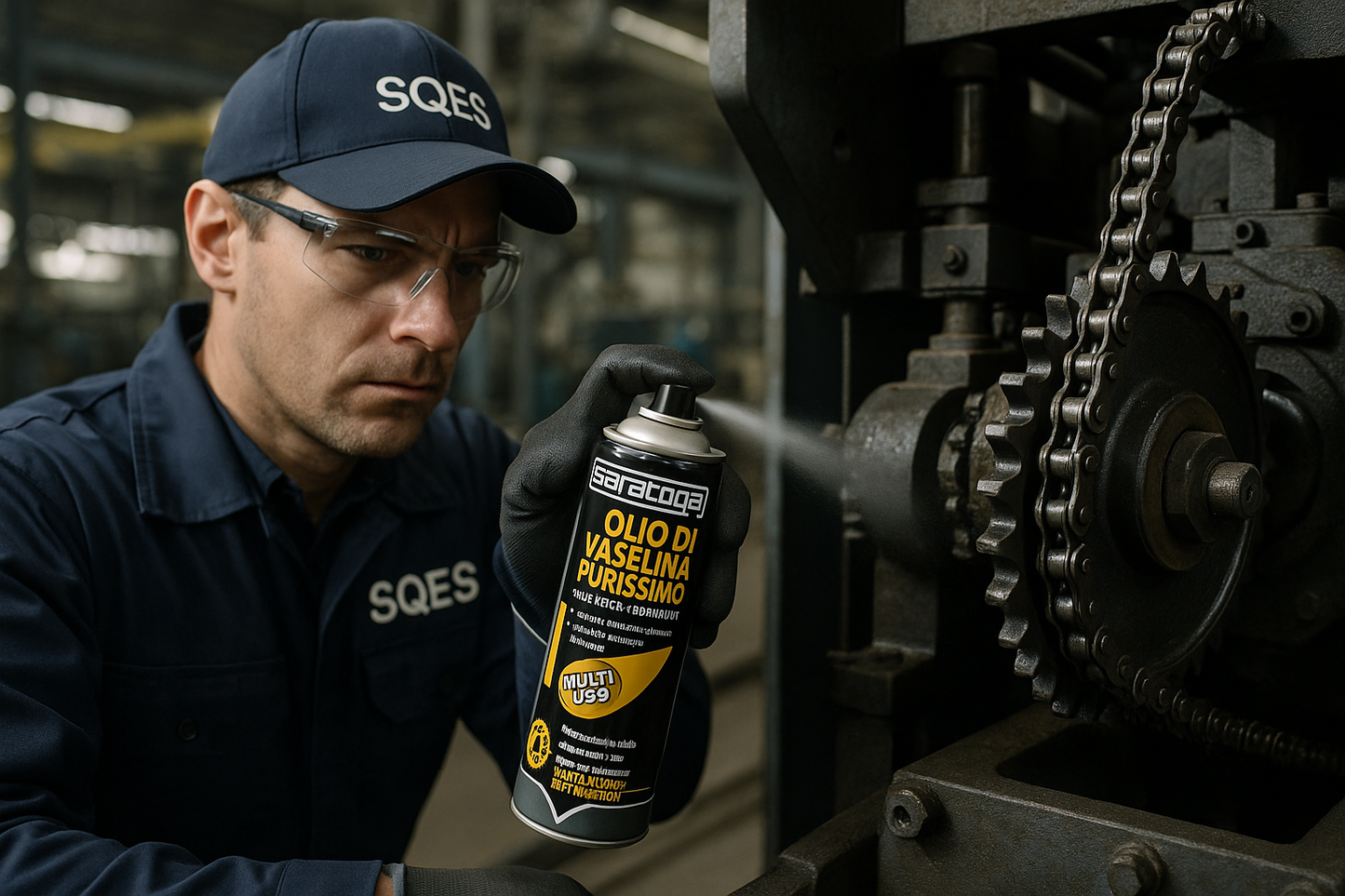Expert utilisant l'huile sur machines industrielles