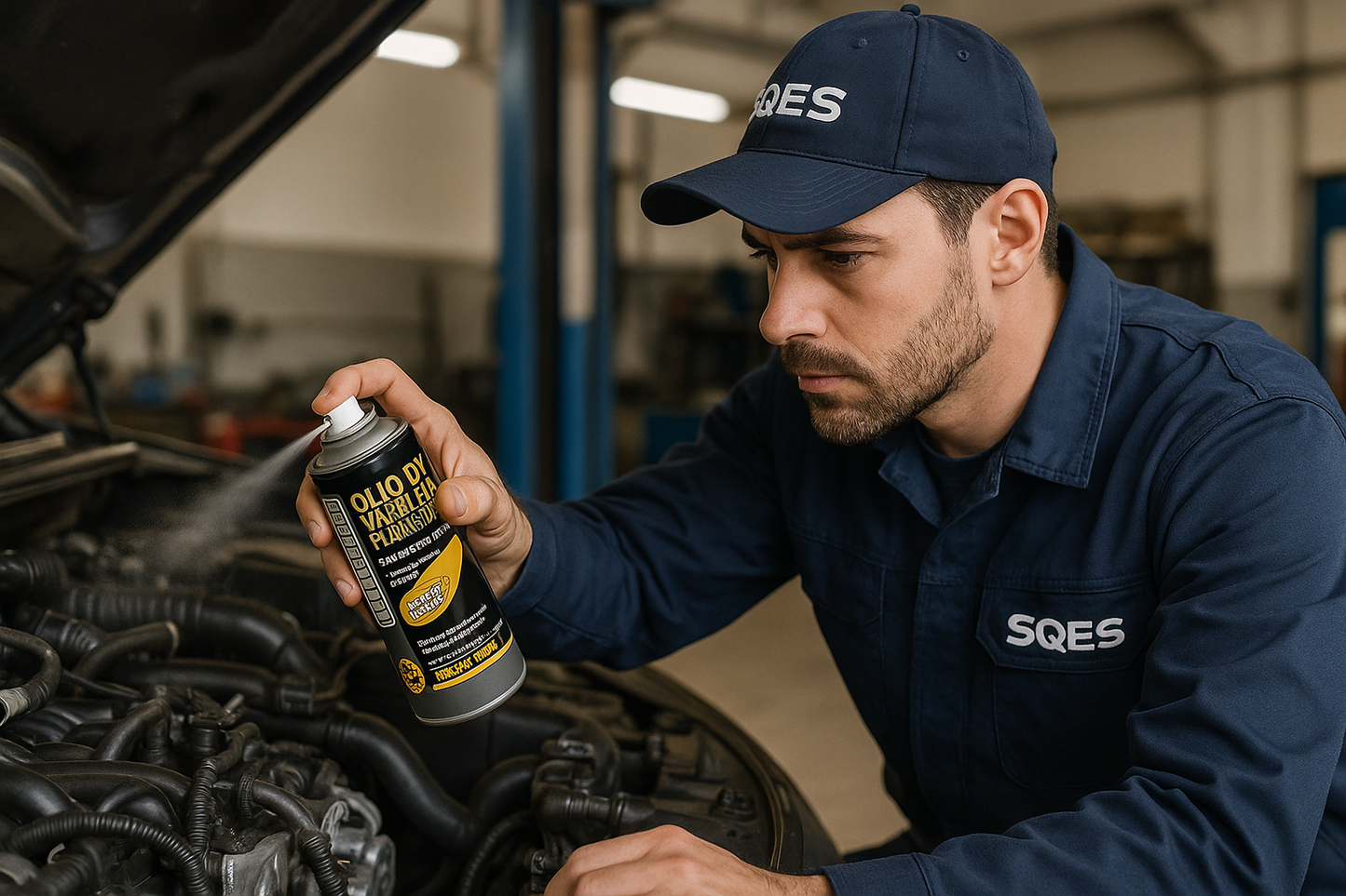 Expert utilisant l'huile sur moteur auto