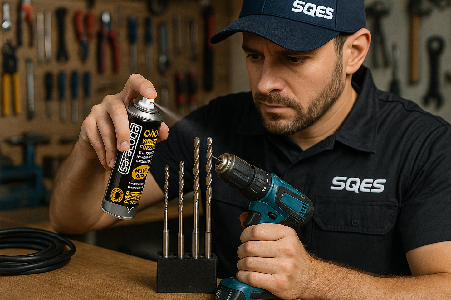 Expert utilisant l'huile sur outils