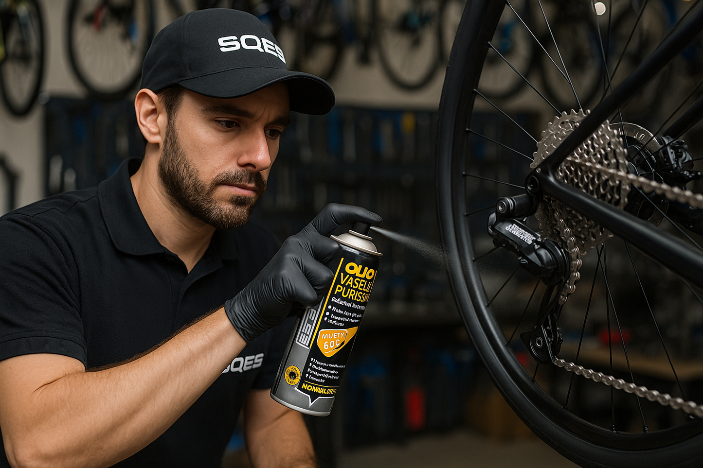 Expert utilisant l'huile sur vélo