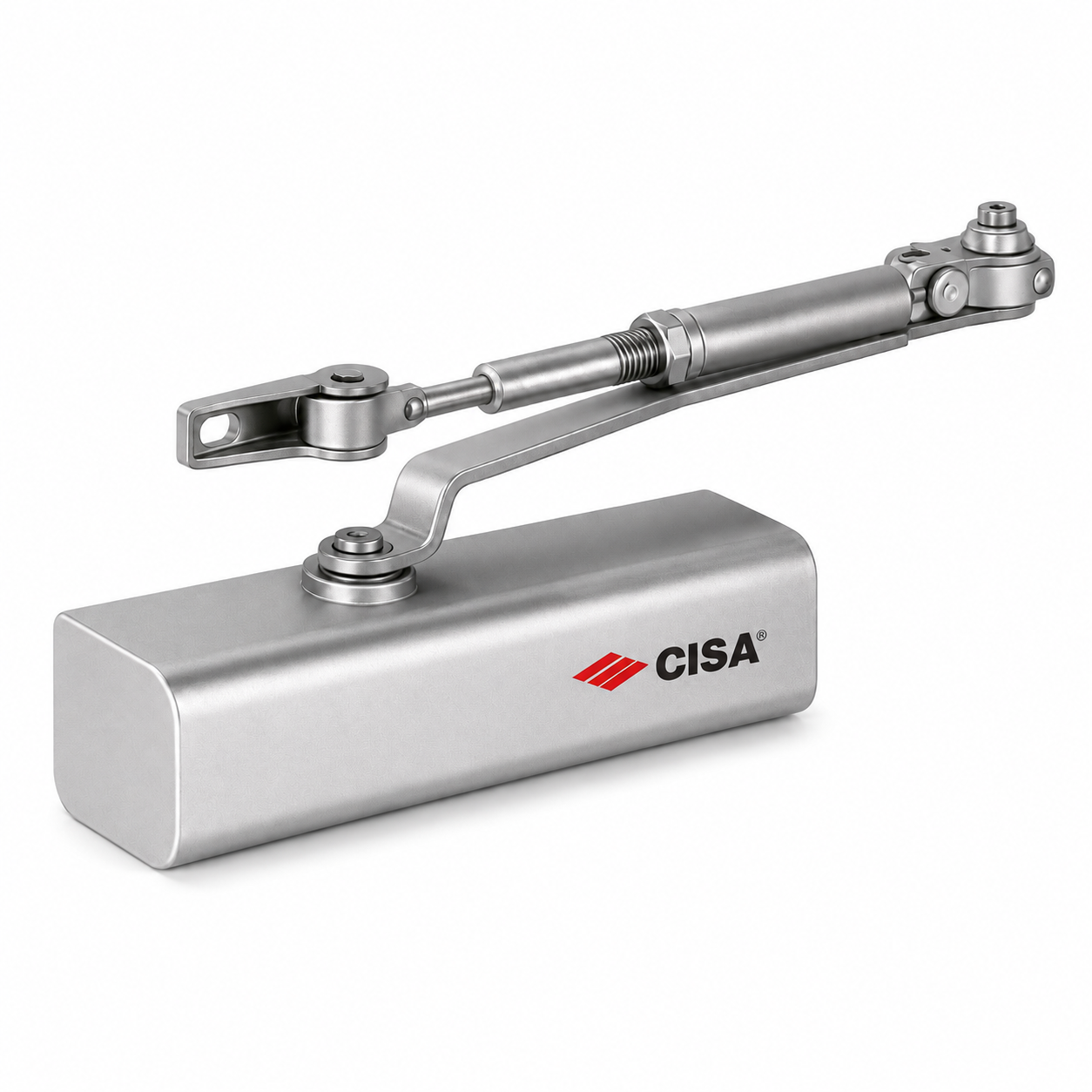 Ferme-porte CISA N°3 – Finition aluminium argent Porte jusqu'à 80 kg 1100 mm Bras articulé Réf. 656AQ375 | SQES Tunisie
