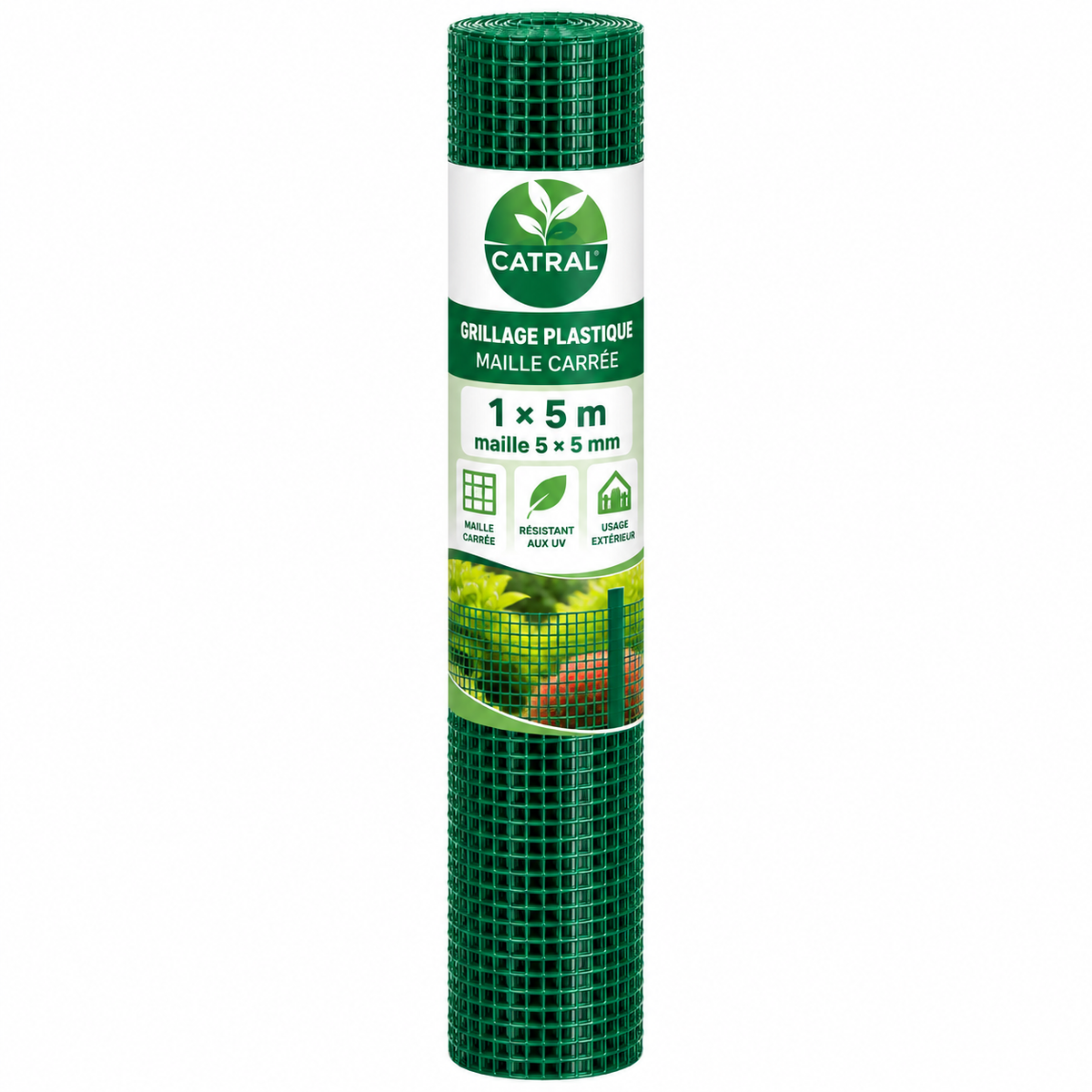 Grillage plastique carré CATRAL vert en rouleau 1 × 5 m, maille 5 × 5 mm pour délimiter et aménager votre jardin. Disponible sur SQES.tn.