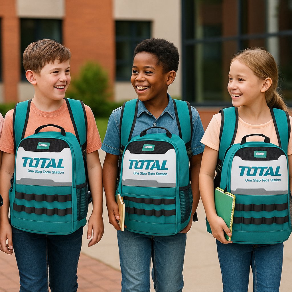 Groupe d'enfants avec sacs à dos Total