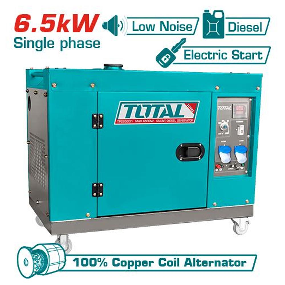 Groupe Électrogène Diesel Silencieux 6,5kW TOTAL TP265001