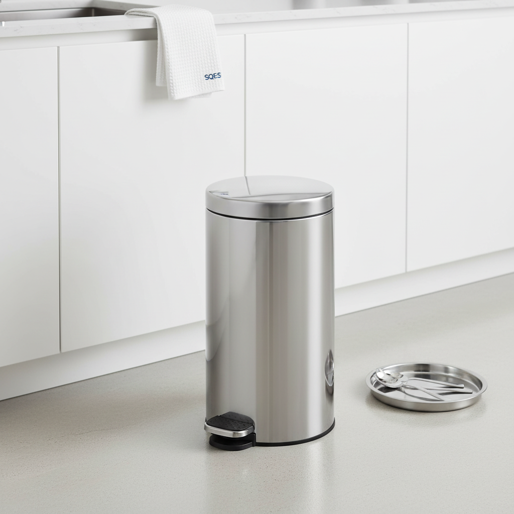 Poubelle Duxxa 40L inox chromé avec pédale dans environnement moderne SQES