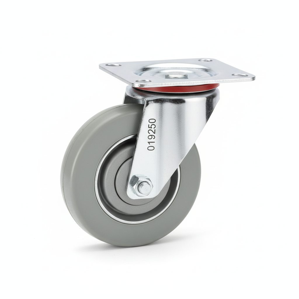 Roue caoutchouc industriel pivotante avec plaque 250mm gris 019250 - photo professionnelle