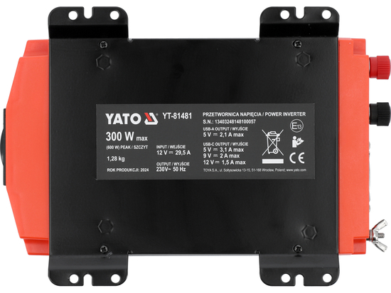 Convertisseur de Tension 300W 12V DC / 230V AC Onde Pure YATO