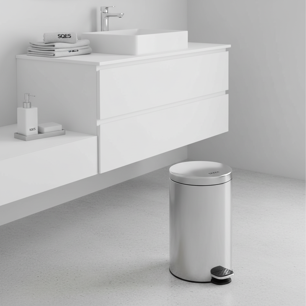Poubelle Duxxa 30L inox chromé avec pédale dans environnement moderne SQES