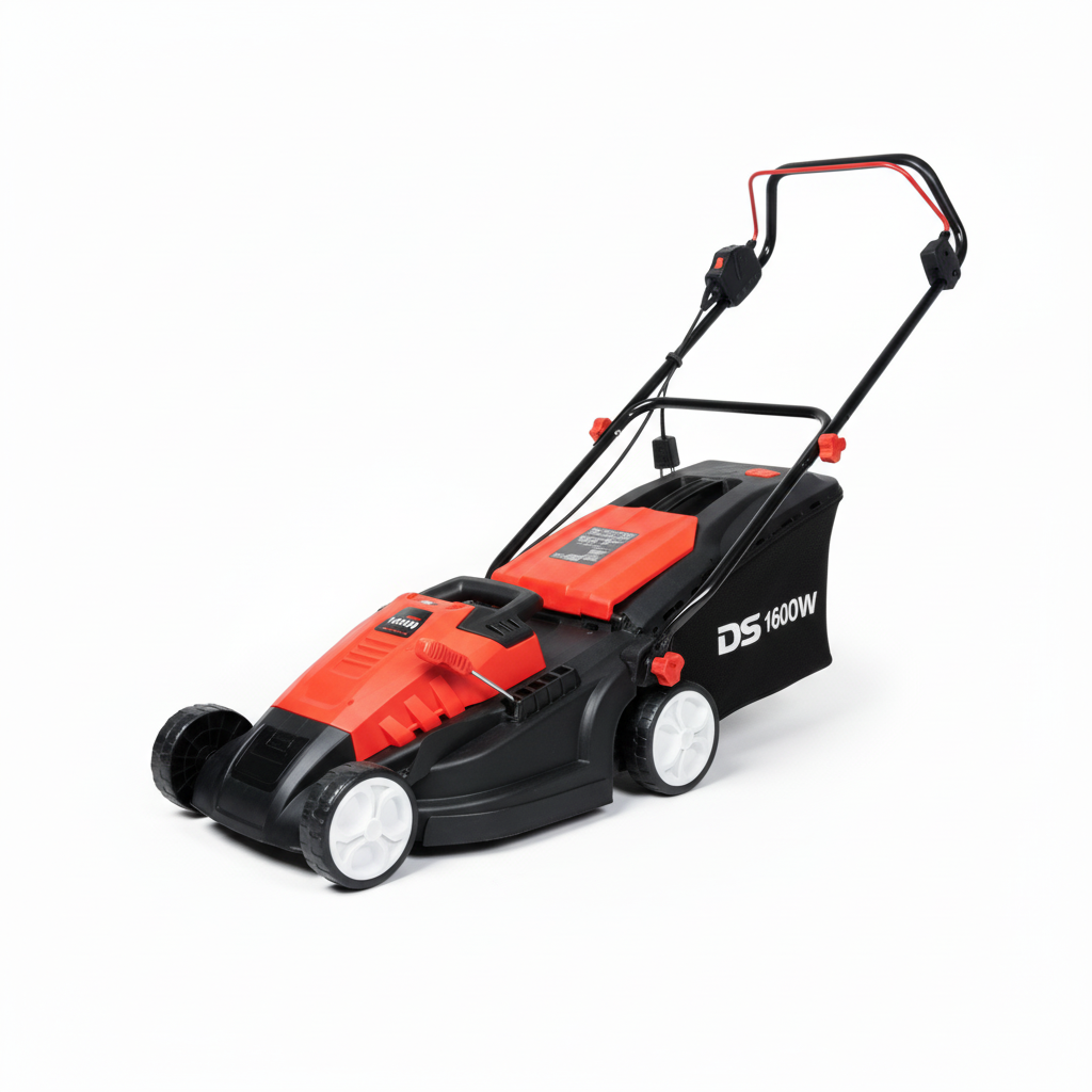 Tondeuse à gazon DS 1600W 380mm rouge et noire photo professionnelle fond blanc