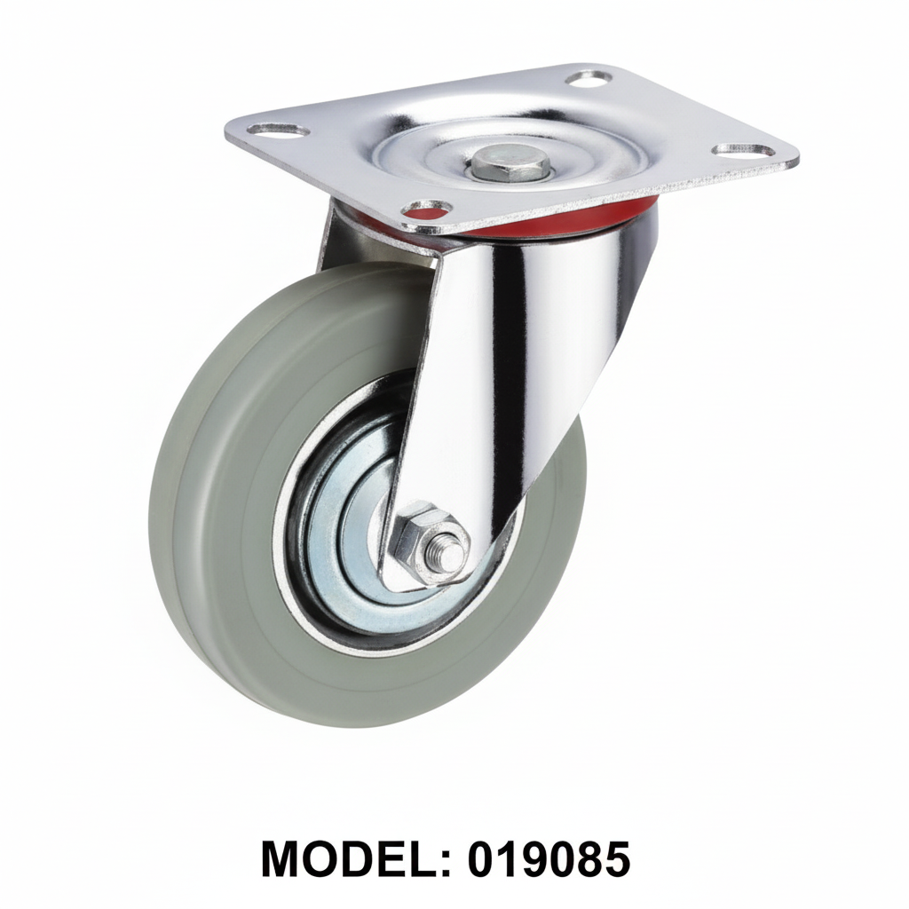 Roue caoutchouc industriel pivotante avec plaque 85mm gris 019085 - photo professionnelle